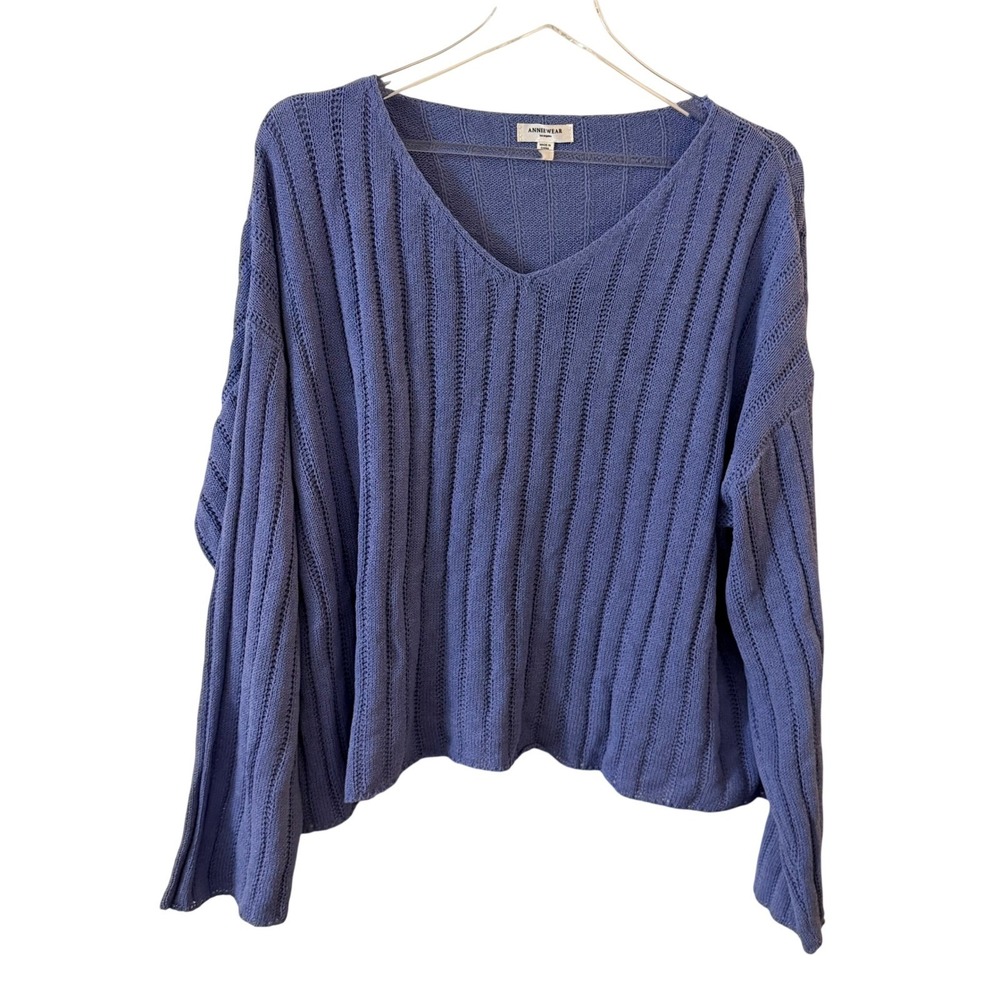 Anniewear Soft Purple Knit Crochet Pullover Sweater medium NWOT